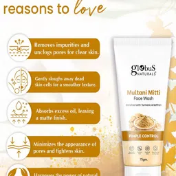 Globus naturals 5Pcs Multani Mitti Face Wash Enriched With Turmeric & Saffron - 75g Each image 4