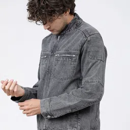 HIGHLANDER Men Grey Solid Jacket image 2