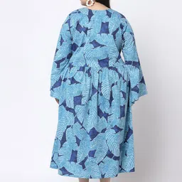 KLOTTHE Plus Size Blue & White Printed Cotton Midi Dress image 4