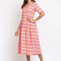 am ma Orange & Pink Pleated Midi Dress image 4