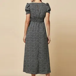 RAASSIO Abstract Print Puff Sleeves Crepe Fit & Flare Midi Dress image 4