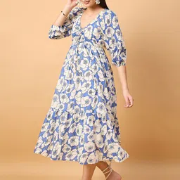 DRAPE AND DAZZLE Floral Printed Cotton Fit & Flare Midi Dress image 2