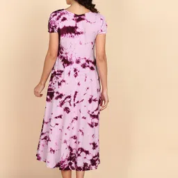 Maaesa Tie and Dyed Puff Sleeve A-Line Midi Dress image 4