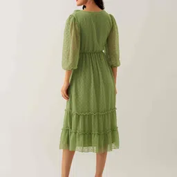 AASK Self Design Puff Sleeve Ruffles Fit & Flare Midi Dress image 5