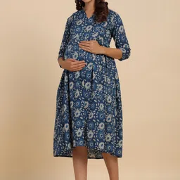 CRAFIQA Printed Pure Cotton Maternity Fit & Flare Midi Ethnic Dress image 2
