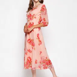 AKIMIA Peach-Coloured Floral Georgette Midi Dress image 5
