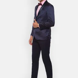 Van Heusen Men Navy Blue Self Design Slim-Fit Two-Piece Formal Suit image 4