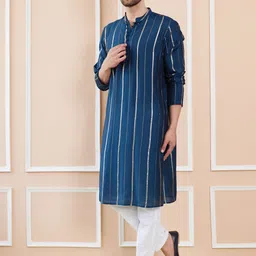 See Designs Striped Mandarin Collar Sequins Chanderi Silk A-Line Kurta image 4