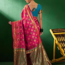 Sangria Pink & Gold Toned Woven Design Zari Banarasi Saree image 4