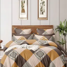 Laying Style Brown Ethnic Printed 160 TC Queen Bedsheet Set image 4