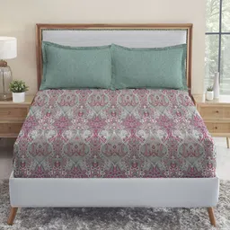 MYTRIDENT White Ethnic Motifs 210 TC Cotton Fitted King Bedsheet with 2 Pillow Covers-picture-6