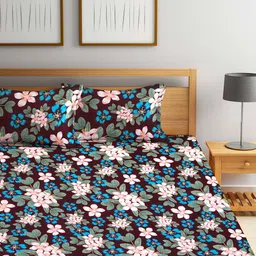 Arrabi Grey & Maroon Ethnic Motifs 300 TC 2 King Bedsheet with 4 Pillow Covers image 2