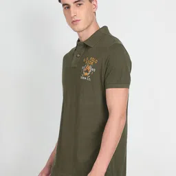 U.S. Polo Assn. Denim Co. Men Olive Green Polo Collar Pure Cotton Slim Fit T-shirt image 3