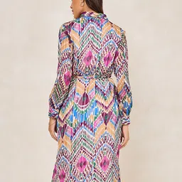 Styli Women Aztec Print Shirt Midi Dress with Tie Belt image 3