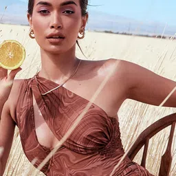 StyleCast Brown Abstract Printed One Shoulder Bodycon Dress image 4