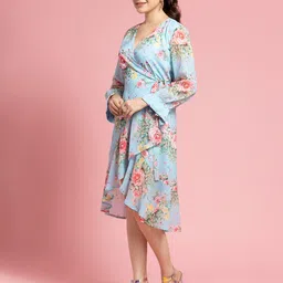 OCTICS Floral Printed Cuffed Sleeves Georgette Hutch Geo Wrap Midi Dress image 4