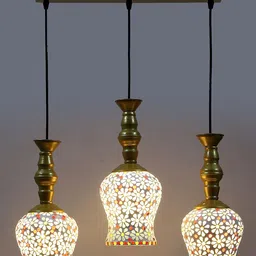 MFD HOME FURNISHING Beige & White Textured 3 Shade Light Ceiling Lamp image 3