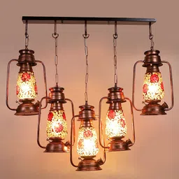 Devansh Copper-Toned & Red Cluster 5 Glass Lantern Hanging Lamps image 5