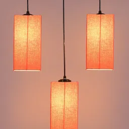 Devansh Orange-Colored & Black Cluster Square-Shaped Hanging Lamps & Cotton Shades image 2