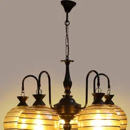 MFD HOME FURNISHING Black & Beige Textured 5 Shade Light Ceiling Lamp image 3