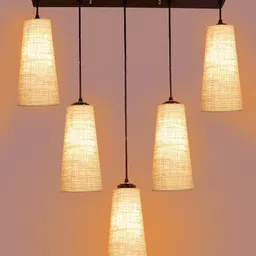 Devansh Beige 5 Pieces Conical Shaped Jute Hanging Lamps image 4