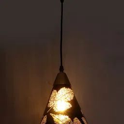 MFD HOME FURNISHING Black & Beige Textured Shade Light Ceiling Lamp image 2