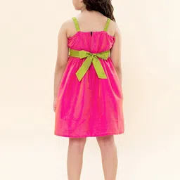 a.t.u.n. A T U N Girls Pink & Green Solid Fit and Flare Dress image 4
