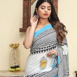 TROPWEAR Ethnic Motifs Printed Pure Cotton Block Print Saree image 4