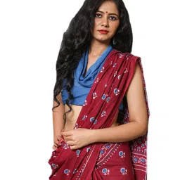 clothonus Ethnic Motifs Pure Cotton Block Printed Saree image 4