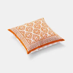BLOCKS OF INDIA Orange & White Set of 2 Ethnic Motifs Square Cushion Covers image 4