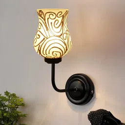 Devansh Beige & Yellow Mosaic Glass Shade Wall Mounted Lamp with Iron Base image 4