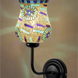 Devansh White & Blue Mosaic Glass Shade Wall Mounted Lamp with Iron Base image 4