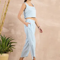 First Resort by Ramola Bachchan Women Striped Smart Tapered Fit Pleated Trousers image 4