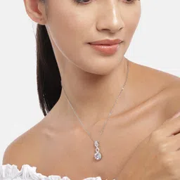 Carlton London Women Rhodium-Plated CZ-Studded Pendant with Chain image 5