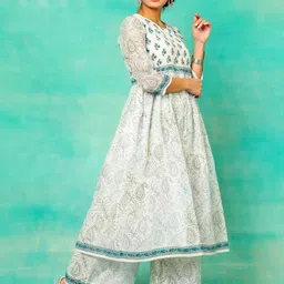 Anouk Ethnic Printed Chanderi Silk Straight Kurta With Palazzos-picture-7