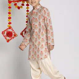 VASTRAMAY Boys Multicoloured Floral Printed Regular Kurta with Salwar image 4