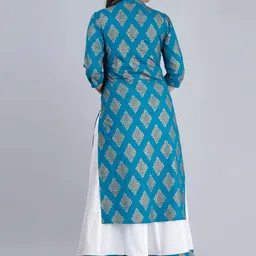 MAUKA Women Teal Printed Pure Cotton Kurta with Palazzo & Dupatta image 2