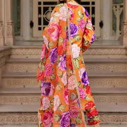 Ambraee Floral Printed V-Neck Bell Sleeves Straight Kurta with Trousers & Dupatta image 2