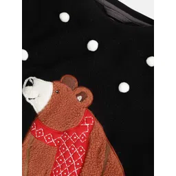 Cherry Crumble Kids Black & Brown Bear Applique Fleece Night Suit image 3