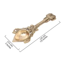 Two Moustaches Gold Toned Textured Brass Ganesha Design Aarti Spoon image 4