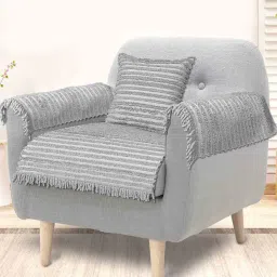 saral home Grey Striped Polyester 1 Seater Sofa Cover (Pack of 4) image 1