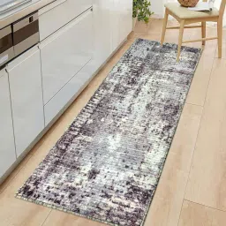 luxe home international Grey Abstract Microfiber 5 ft x 2 ft Machine Made Runner image 4