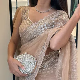 krishnacollection9 Embroidered, Embellished, Self Design Bollywood Net Saree image 4