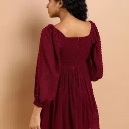 tokyo talkies Women Fit and Flare Maroon Above Knee/Mid Thigh Length Dress image 2