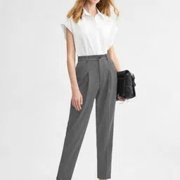Women Regular Fit Grey Cotton Blend Trousers-image-0
