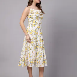 aayu Women Fit and Flare Yellow, White, Black Midi/Calf Length Dress image 3