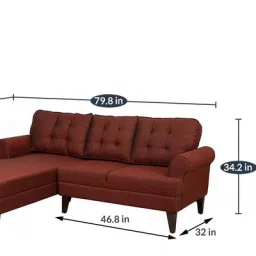 woodsworth from pepperfry Serena Fabric RHS Sectional Sofa (2 + Lounger) in Garnet Red Colour image 4