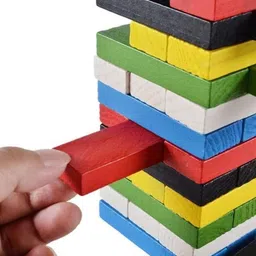 playsphere Wooden Building Blocks, 54 Pieces Colourful Tower Stacking Game with 2 Dice, image 5