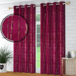 veloura 152.4 cm (5 ft) Window Velvet Room Darkening Curtain (Pack Of 2)-picture-24