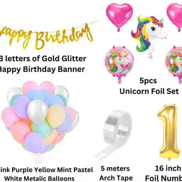 groovy dudz Solid Unicorn theme 1st birthday decoration Kit for kids for 1 Year Balloon image 2